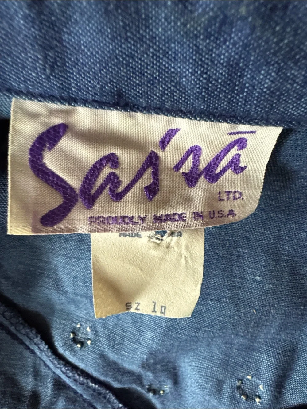 Vintage Sas’sa blue chambray denim western dress with fringe Size Large